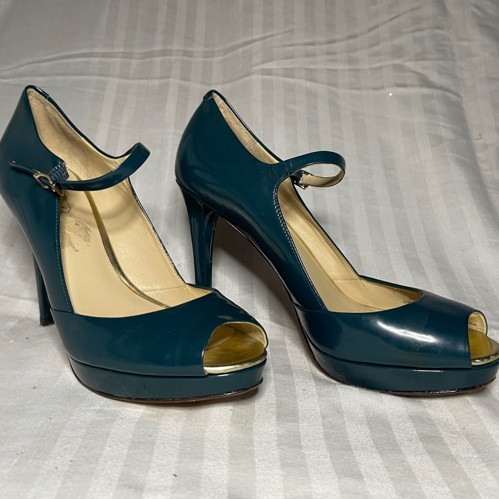 Coach Teal Peep-Toe Heels with Ankle Strap